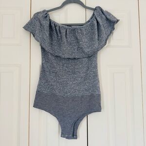 Zara Gray Off Shoulder Ruffled Bodysuit Size S